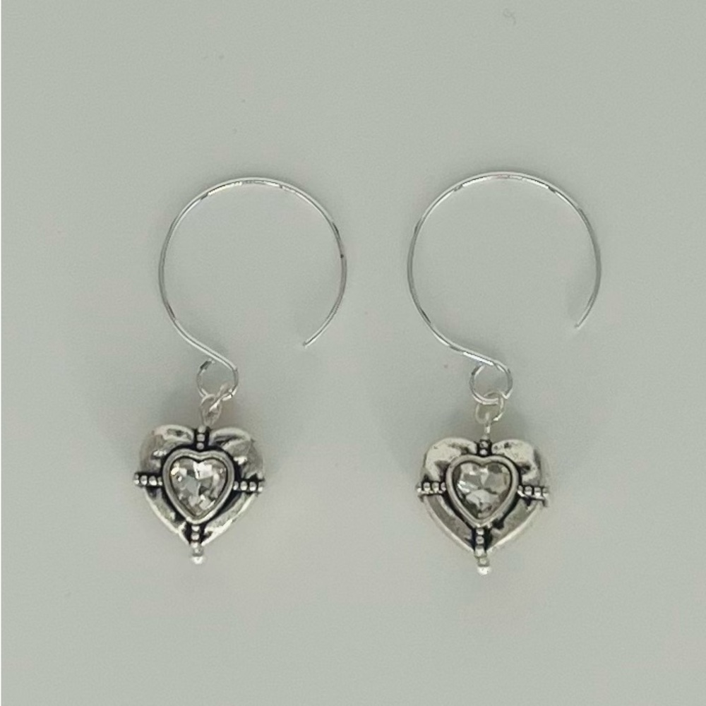 Silver Tone Heart Earrings - Choose from Amethyst or Crystal